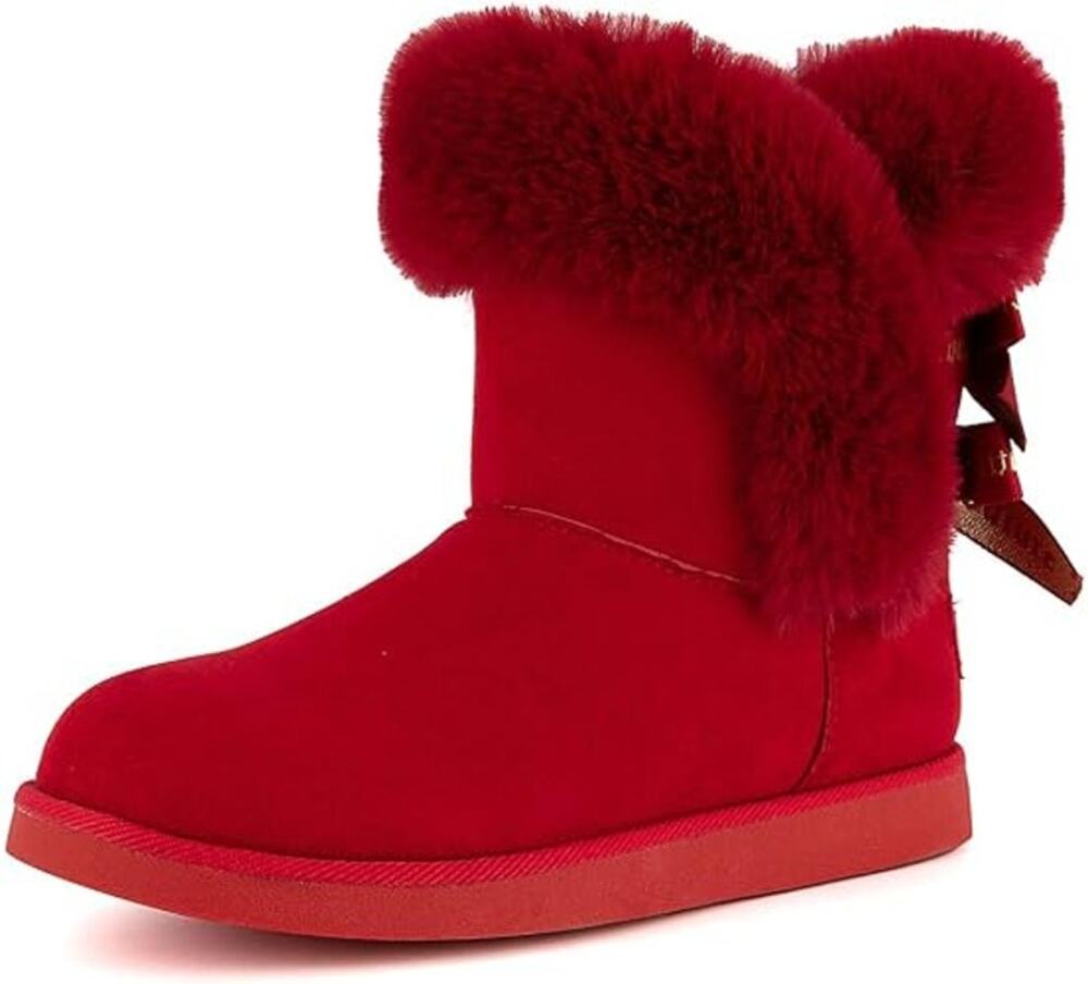 Juicy Couture Women's Slip On Winter Snow Boots, Insulated Fur Lining, Red, 7